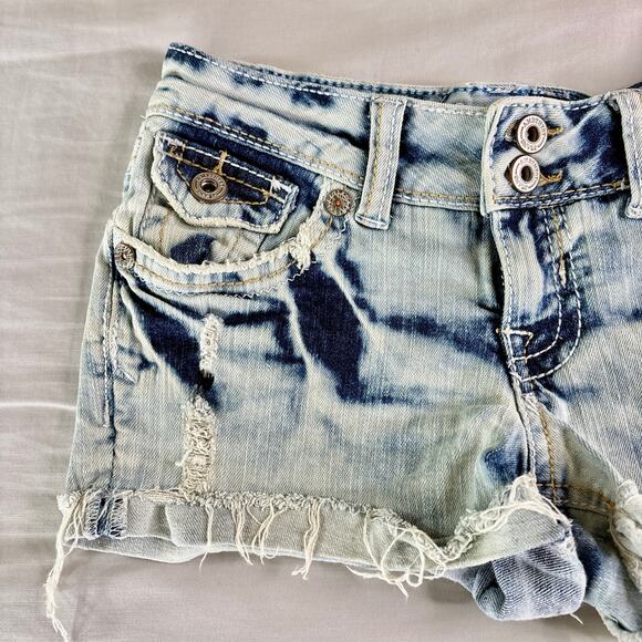 Y2K Acid Wash Low Rise Denim Mini Shorts 0/25" Amethyst - Picture 2 of 6